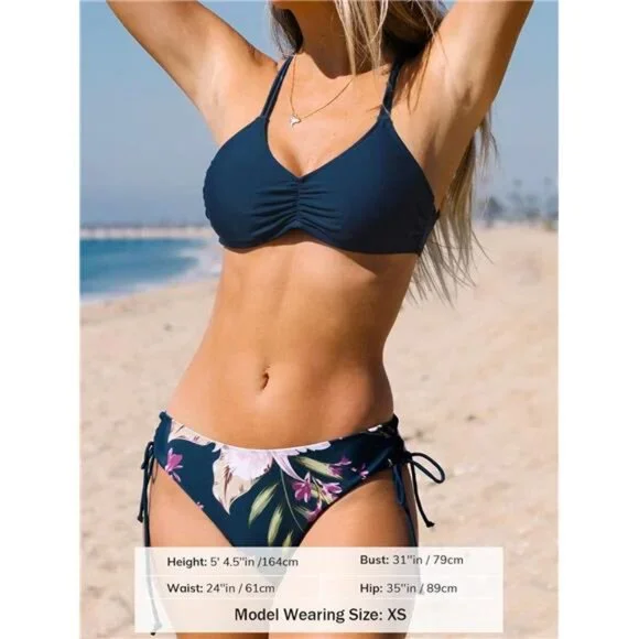 Women's 2 Piece Bikini Set Back Braided Straps with Reversible Bottom